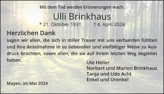 Traueranzeige von Ulli Brinkhaus von WochenSpiegel