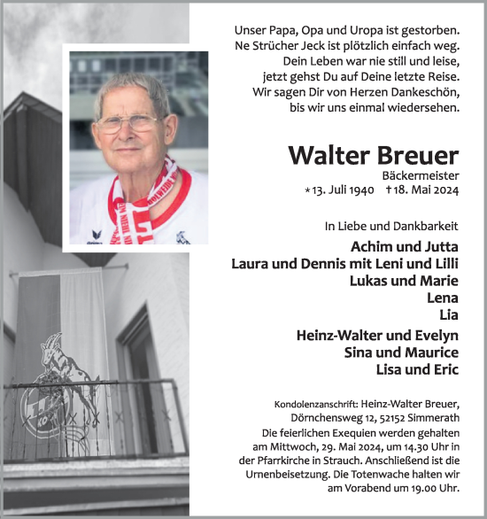 Traueranzeige von Walter Breuer von WochenSpiegel
