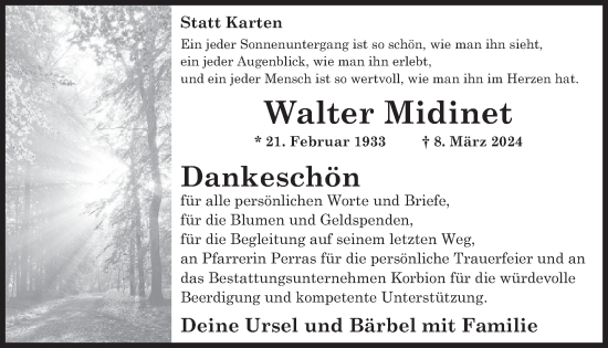 Traueranzeige von Walter Midinet von WochenSpiegel