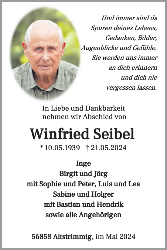 Traueranzeige von Winfried Seibel von WochenSpiegel