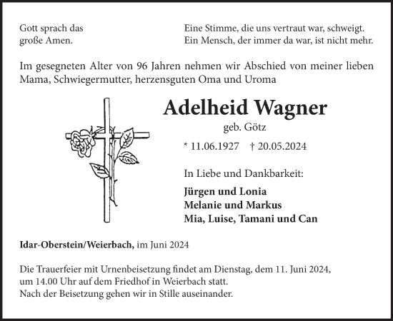 Traueranzeige von Adelheid Wagner von WochenSpiegel