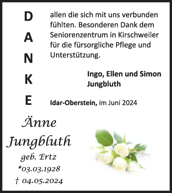 Traueranzeige von Änne Jungbluth von WochenSpiegel