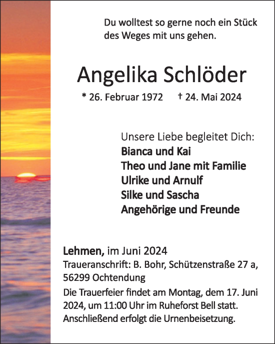 Traueranzeige von Angelika Schlöder von WochenSpiegel
