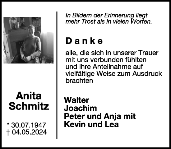 Traueranzeige von Anita Schmitz von WochenSpiegel