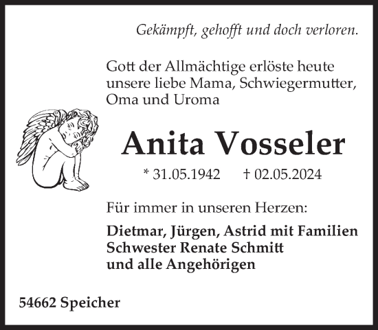 Traueranzeige von Anita Vosseler von WochenSpiegel