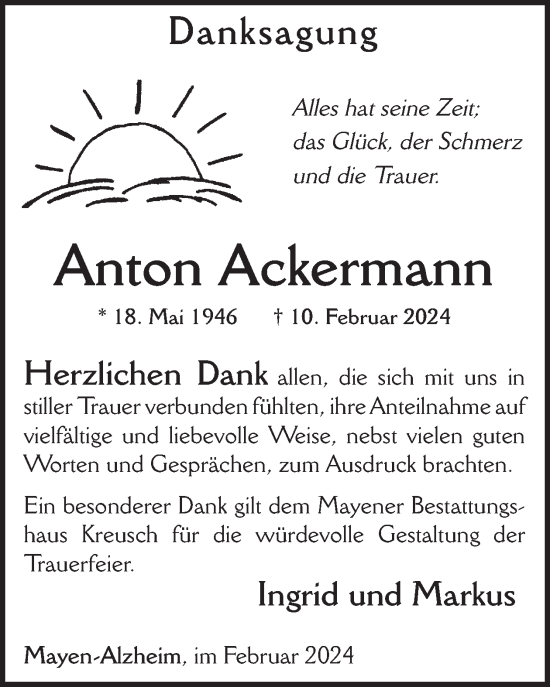 Traueranzeige von Anton Ackermann von WochenSpiegel