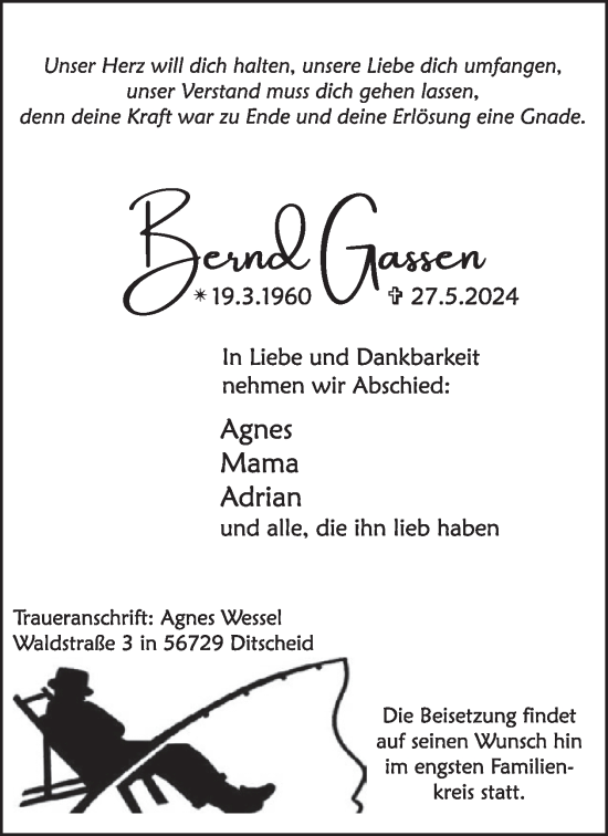 Traueranzeige von Bernd Gassen von WochenSpiegel