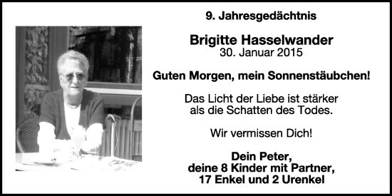 Traueranzeige von Brigitte Hasselwander von WochenSpiegel