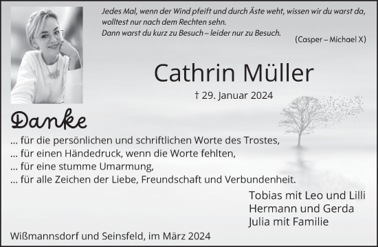 Traueranzeige von Cathrin Müller von WochenSpiegel