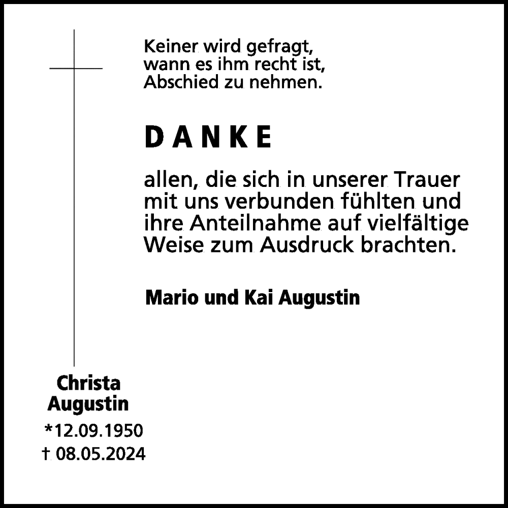  Traueranzeige für Christa Augustin vom 22.06.2024 aus WochenSpiegel