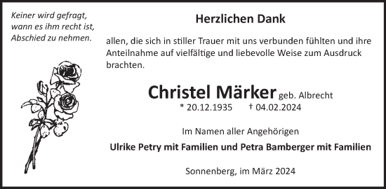 Traueranzeige von Christel Märker von WochenSpiegel