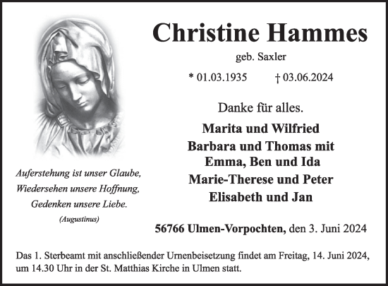 Traueranzeige von Christine Hammes von WochenSpiegel