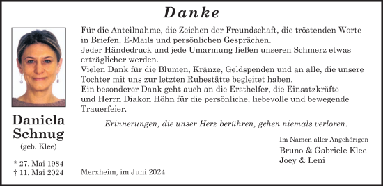 Traueranzeige von Daniela Schnug von WochenSpiegel