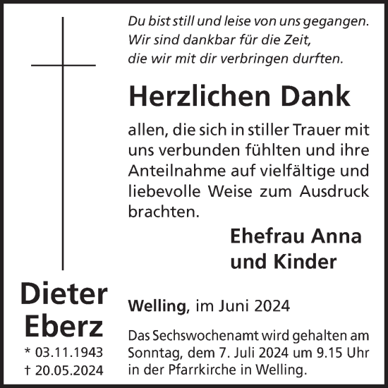 Traueranzeige von Dieter Eberz von WochenSpiegel