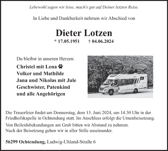 Traueranzeige von Dieter Lotzen von WochenSpiegel