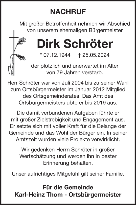 Traueranzeige von Dirk Schröter von WochenSpiegel