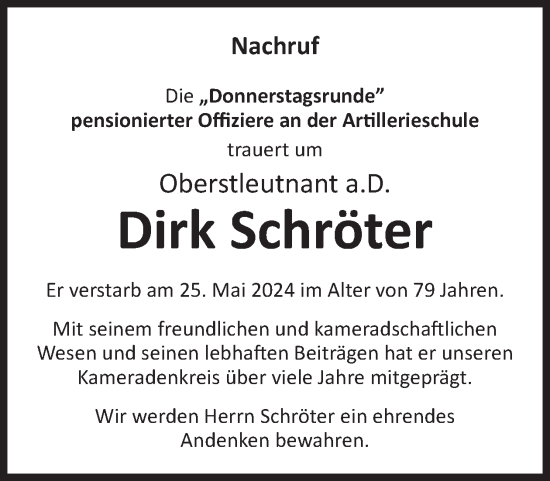 Traueranzeige von Dirk Schröter von WochenSpiegel