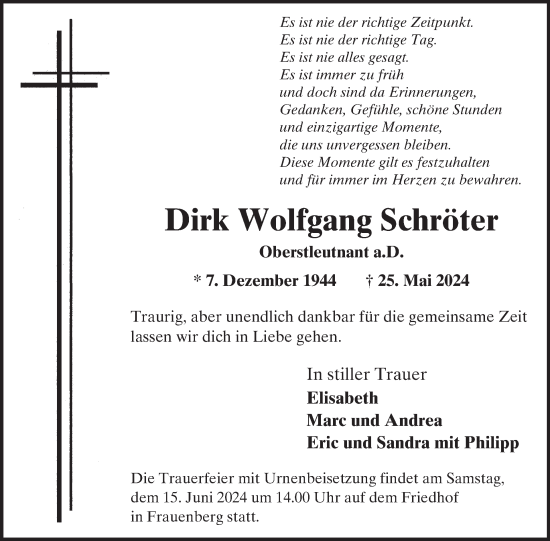 Traueranzeige von Dirk Wolfgang Schröter von WochenSpiegel