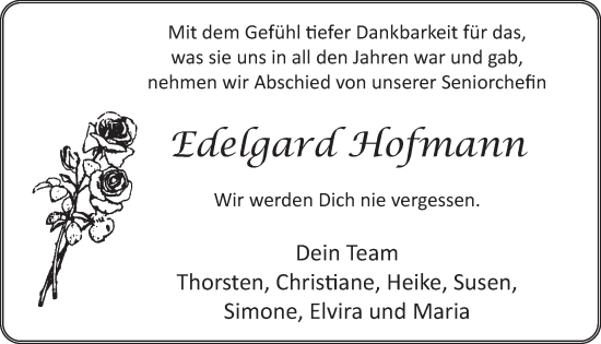 Traueranzeige von Edelgard Hofmann von WochenSpiegel