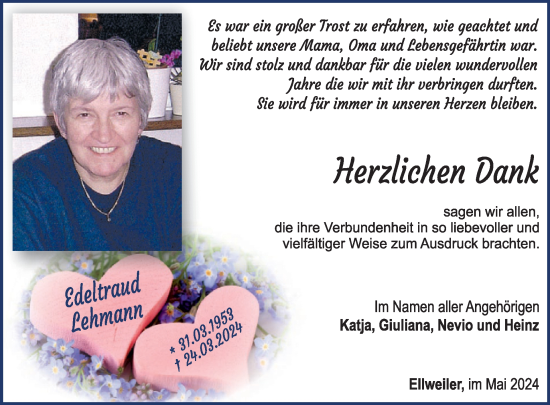 Traueranzeige von Edeltraud Lehmann von WochenSpiegel