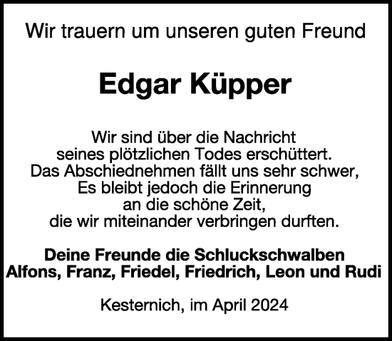 Traueranzeige von Edgar Küpper von WochenSpiegel