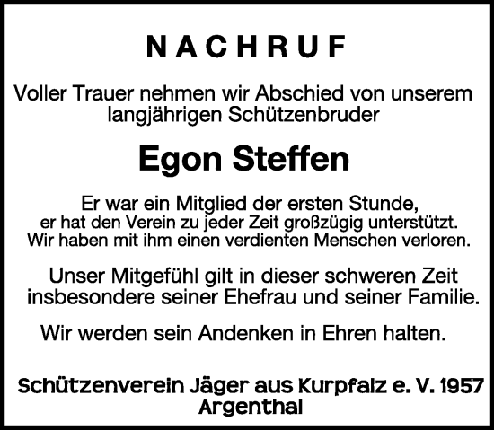 Traueranzeige von Egon Steffen von WochenSpiegel