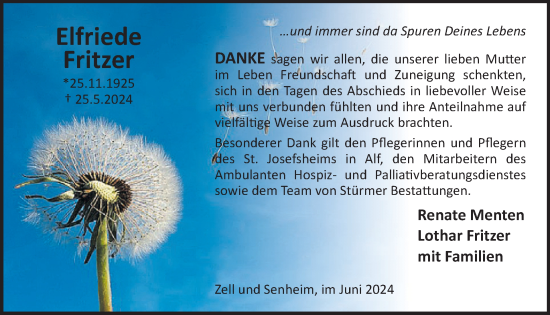 Traueranzeige von Elfriede Fritzer von WochenSpiegel