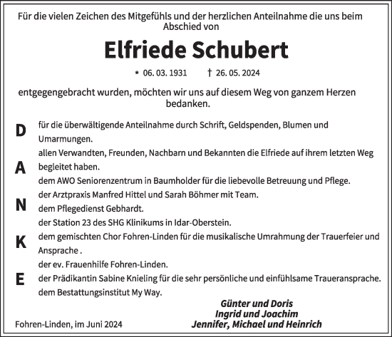 Traueranzeige von Elfriede Schubert von WochenSpiegel