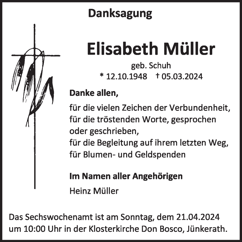  Traueranzeige für Elisabeth Müller vom 13.04.2024 aus WochenSpiegel