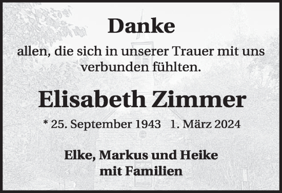 Traueranzeige von Elisabeth Zimmer von WochenSpiegel