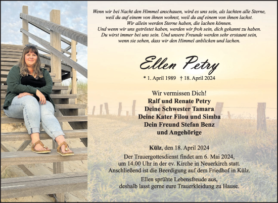 Traueranzeige von Ellen Petry von WochenSpiegel