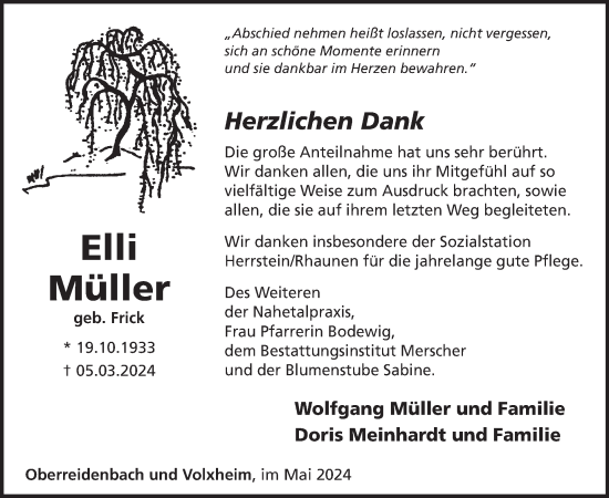 Traueranzeige von Elli Müller von WochenSpiegel