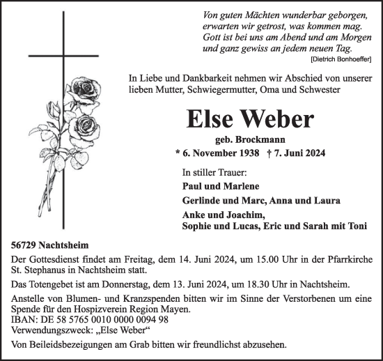Traueranzeige von Else Weber von WochenSpiegel