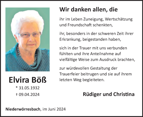 Traueranzeige von Elvira Böß von WochenSpiegel