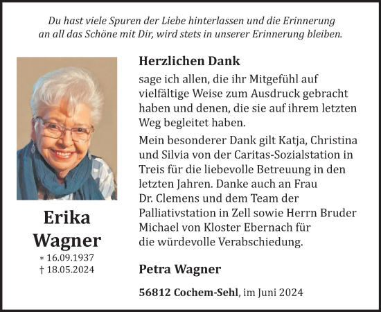 Traueranzeige von Erika Wagner von WochenSpiegel
