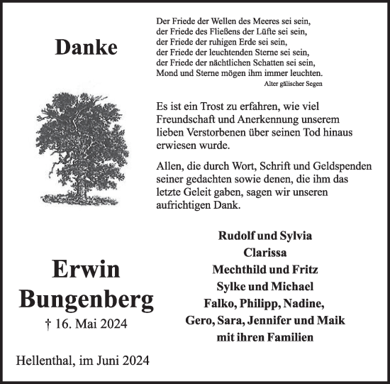 Traueranzeige von Erwin Bungenberg von WochenSpiegel