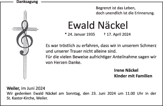 Traueranzeige von Ewald Näckel von WochenSpiegel