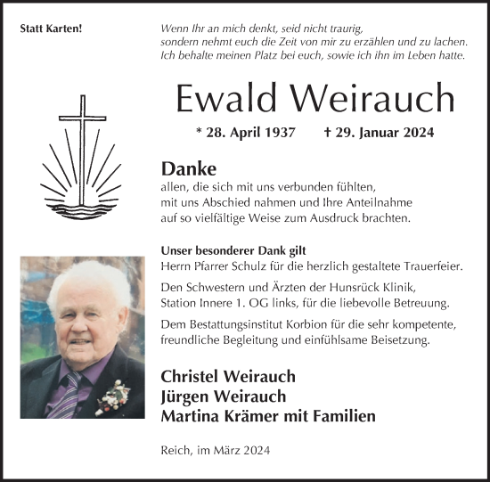 Traueranzeige von Ewald Weirauch von WochenSpiegel