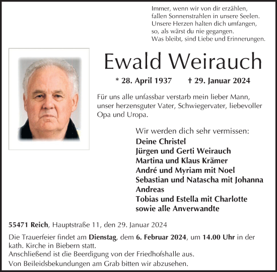 Traueranzeige von Ewald Weirauch von WochenSpiegel
