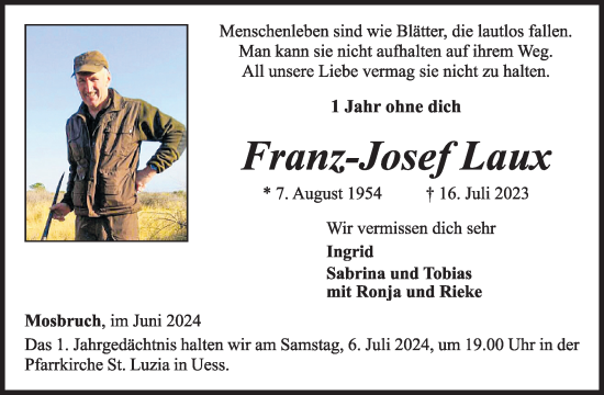 Traueranzeige von Franz-Josef Laux von WochenSpiegel