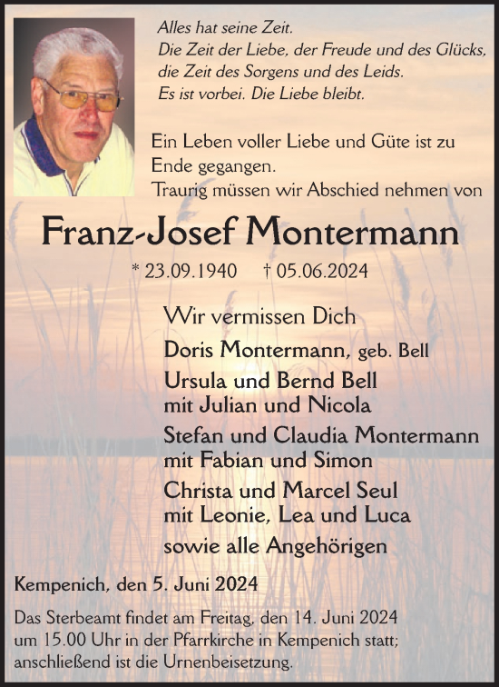 Traueranzeige von Franz-Josef Montermann von WochenSpiegel
