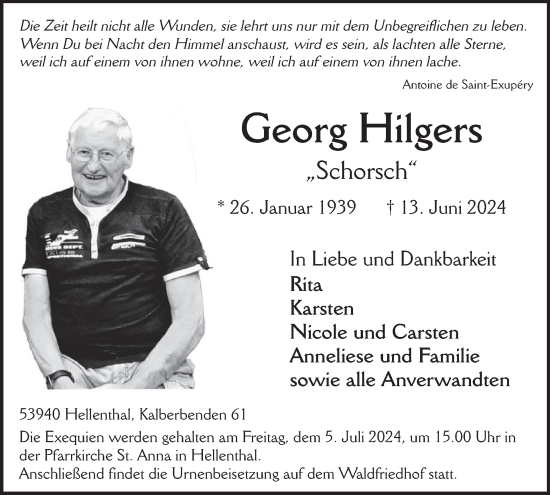 Traueranzeige von Georg Hilgers von WochenSpiegel