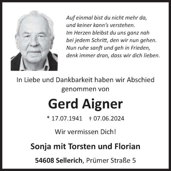 Traueranzeige von Gerd Aigner von WochenSpiegel