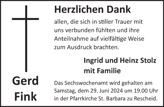 Traueranzeige von Gerd Fink von WochenSpiegel