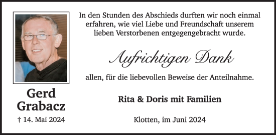 Traueranzeige von Gerd Grabacz von WochenSpiegel