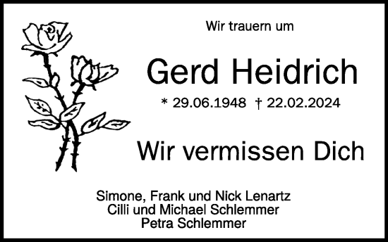 Traueranzeige von Gerd Heidrich von WochenSpiegel