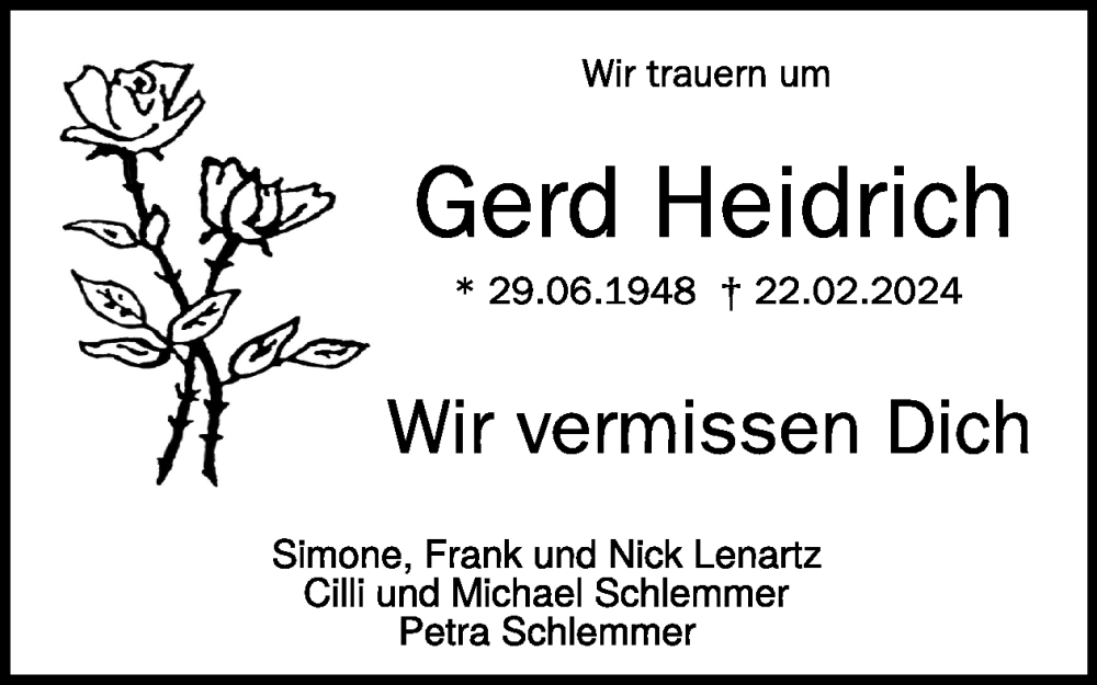  Traueranzeige für Gerd Heidrich vom 02.03.2024 aus WochenSpiegel