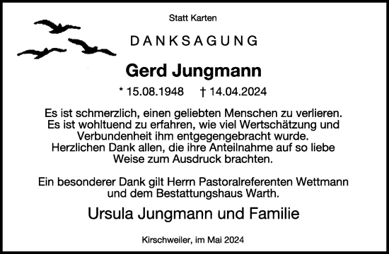 Traueranzeige von Gerd Jungmann von WochenSpiegel