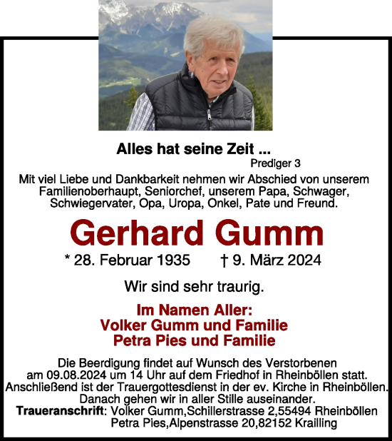 Traueranzeige von Gerhard Gumm von WochenSpiegel