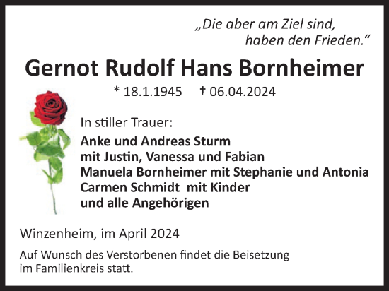 Traueranzeige von Gernot Rudolf Hans Bornheimer von WochenSpiegel